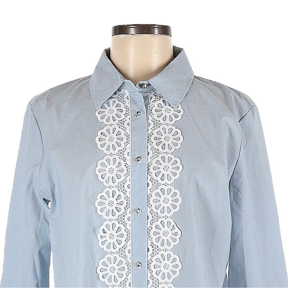 🌺 Marc New York Blue Floral Lace Pinstripe Poplin Button Down Shirt Size M - Picture 5 of 12